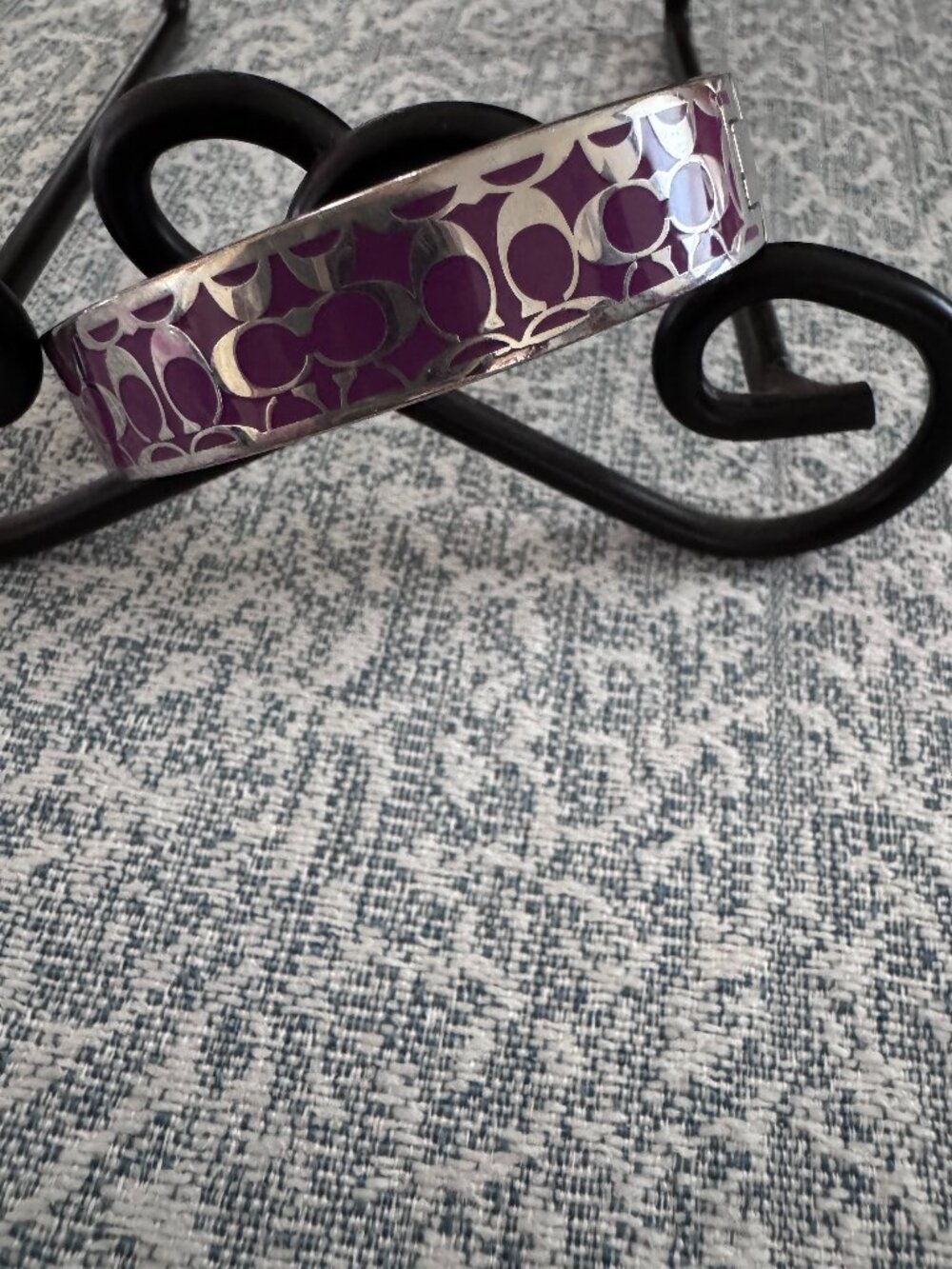 Coach Purple Signature C Enamel Bangle Bracelet Silver Tone